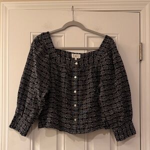 Lou & Grey Black and White Checkered Button Blouse